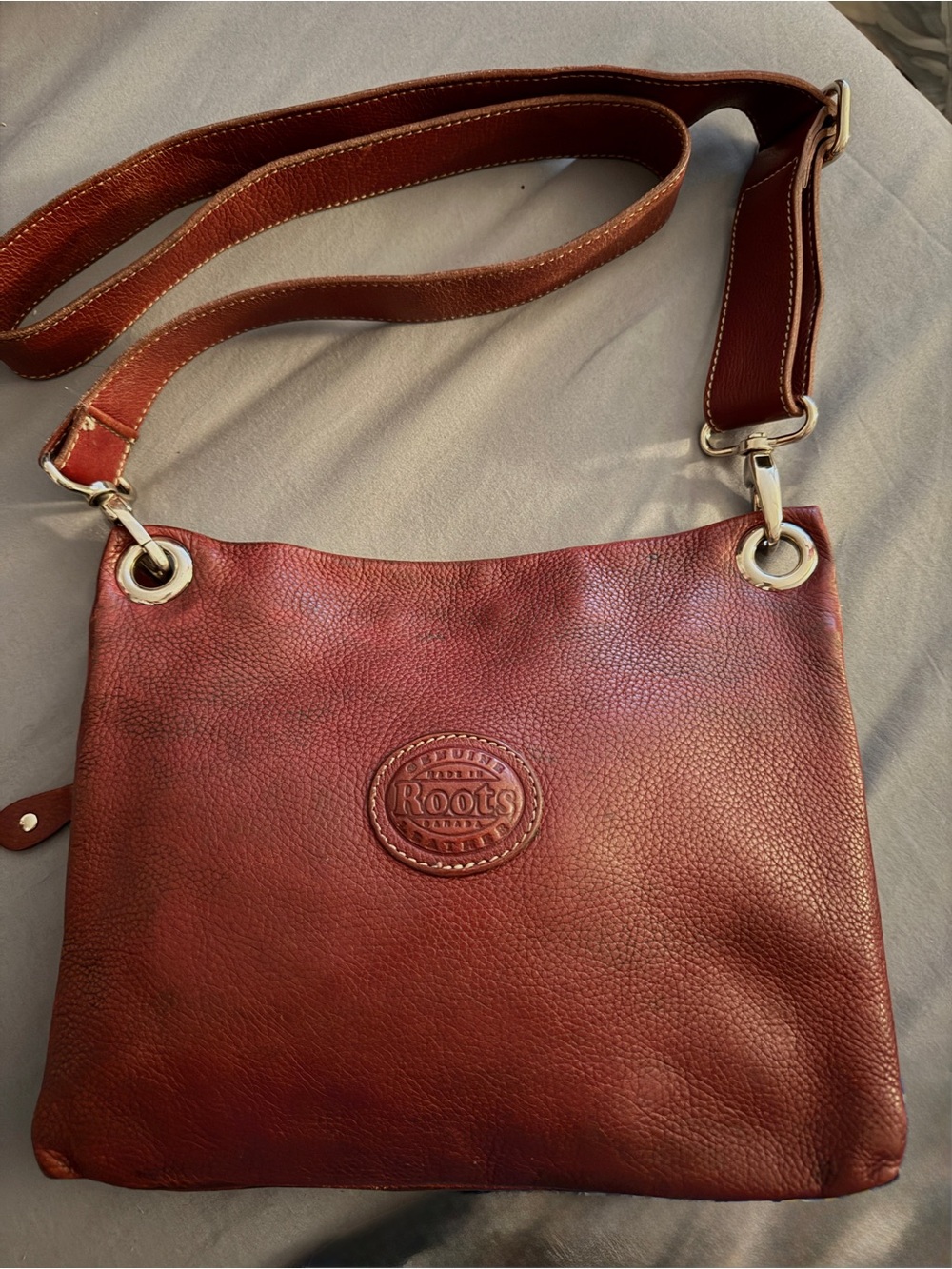 Roots Leather Crossbody Bag - Deep Red Brown As Is